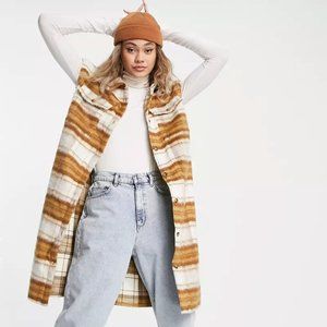 NWT Noisy longline sleeveless shacket in cream & brown check Small